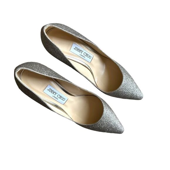 Jimmy Choo Romy 100 Silver Glitter Pointed Toe Stiletto High Heel Pumps EU 38 - Picture 2 of 12